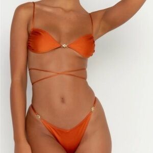 Sommer Swim Orange Triangle Bikini Set Gold Hardware Top M Bottom M L Bali
